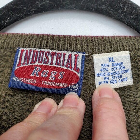 Vintage Industrial Rags Sweater Mens Extra Large Olive Green Button Pullover 90s - Picture 6 of 9